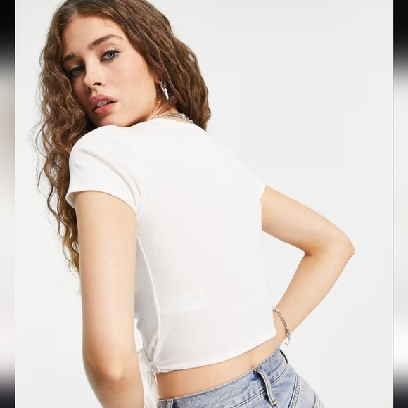 Topshop Short Sleeve Ribbed Ballet Wrap Top, Size 4, White, NWOT - Picture 2 of 7
